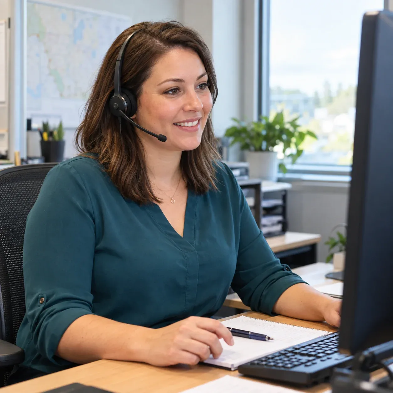 Friendly dispatcher assisting an electrical service customer